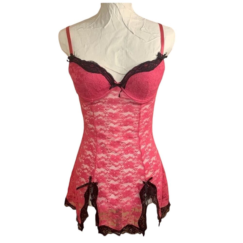 Coquette Lace Lingerie Nighty 34B Pink Sexy Romantic Feminine Date Night Pinup
